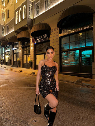 Midnight Glitter Sequin Mini Dress – 1059