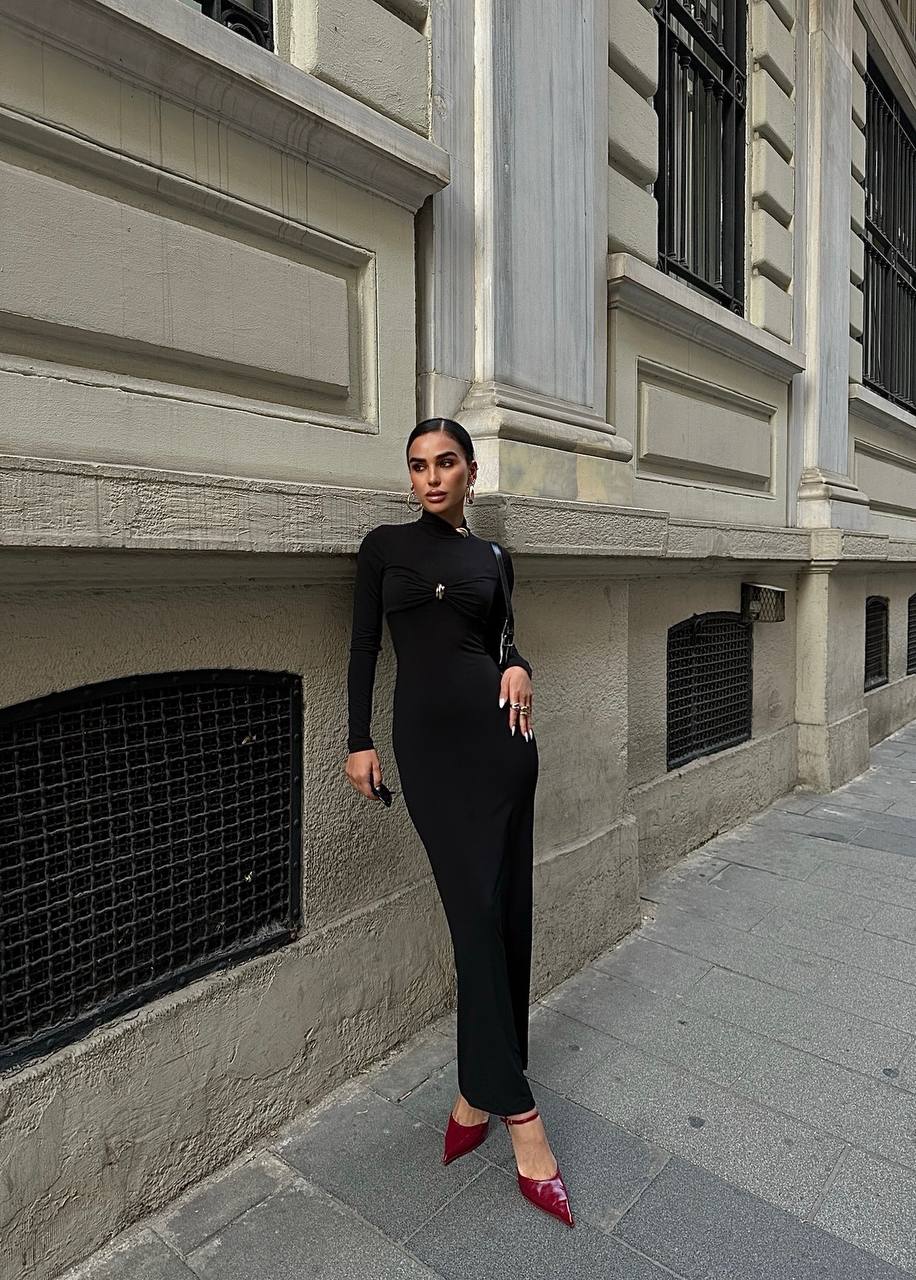 Mocha Twist Midi Dress – 1056