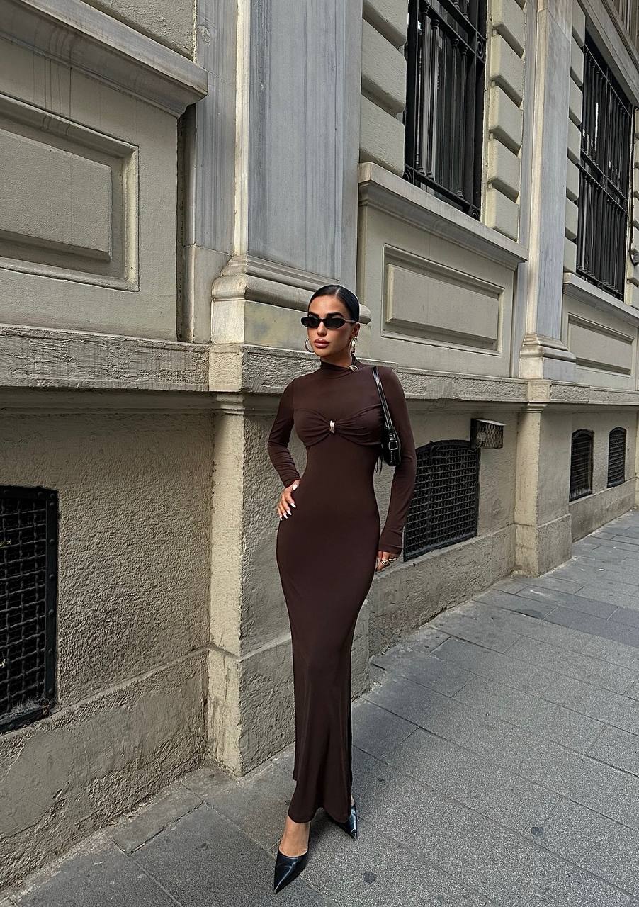 Mocha Twist Midi Dress – 1056