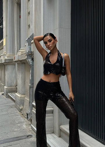 Noir Sequin Two-Piece Set – 1053