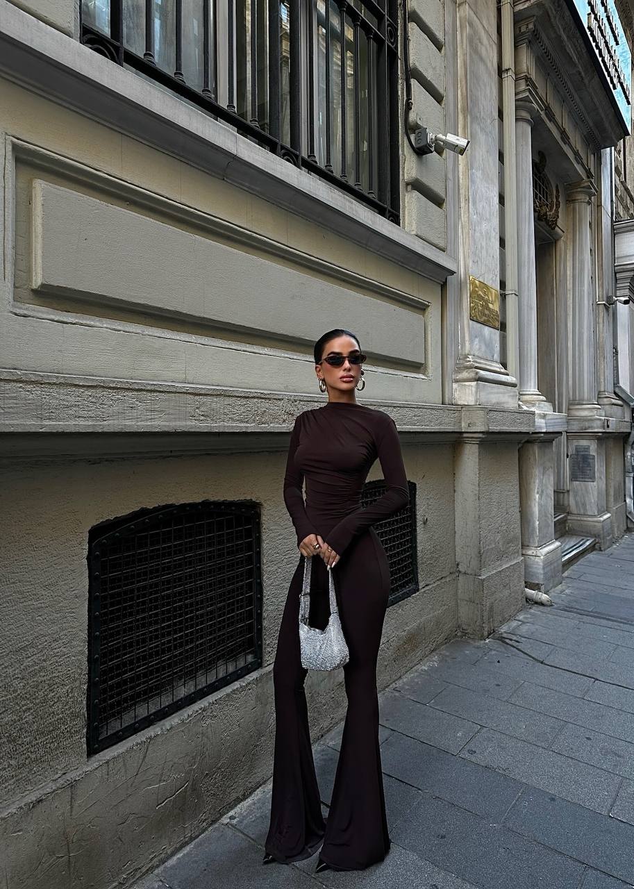 The Luxe Ruched Long-Sleeve Jumpsuit – 1046