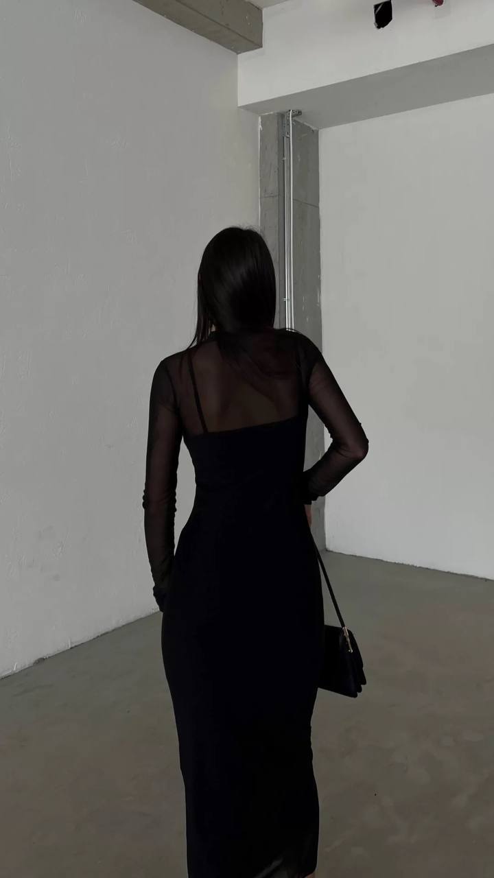 The Noir Elegance Midi Dress - 1020