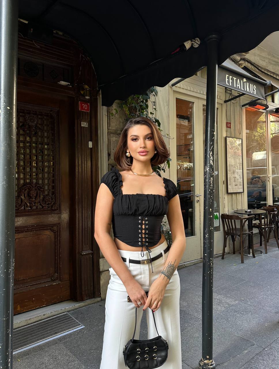 Ruffle-Trim Lace-Up Corset Top – 1106