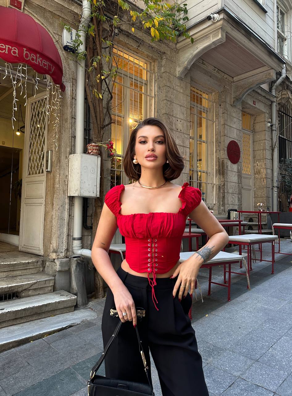 Ruffle-Trim Lace-Up Corset Top – 1106