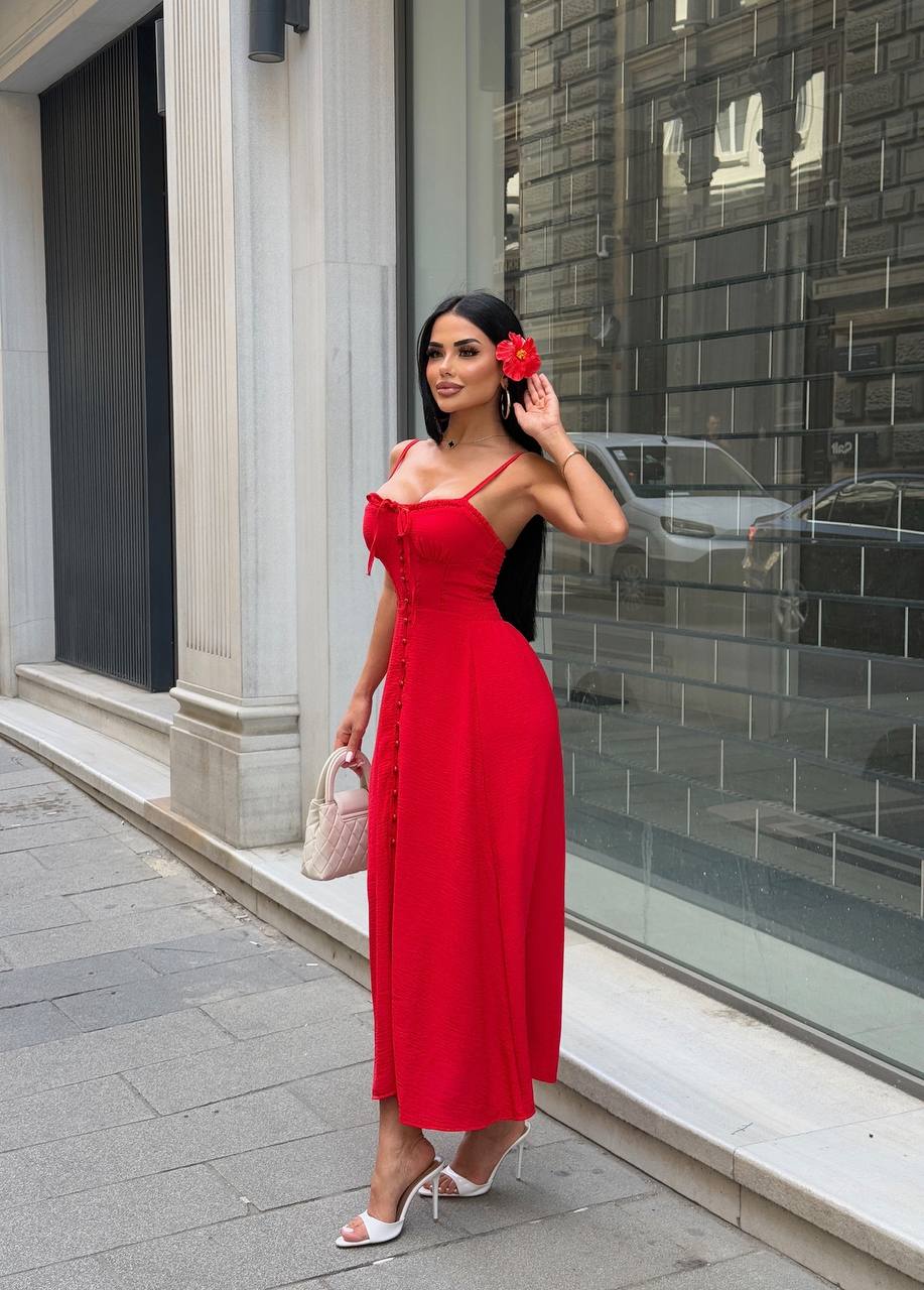 The Riviera Charm Lace-Up Midi Dress Summer Romance - 1202