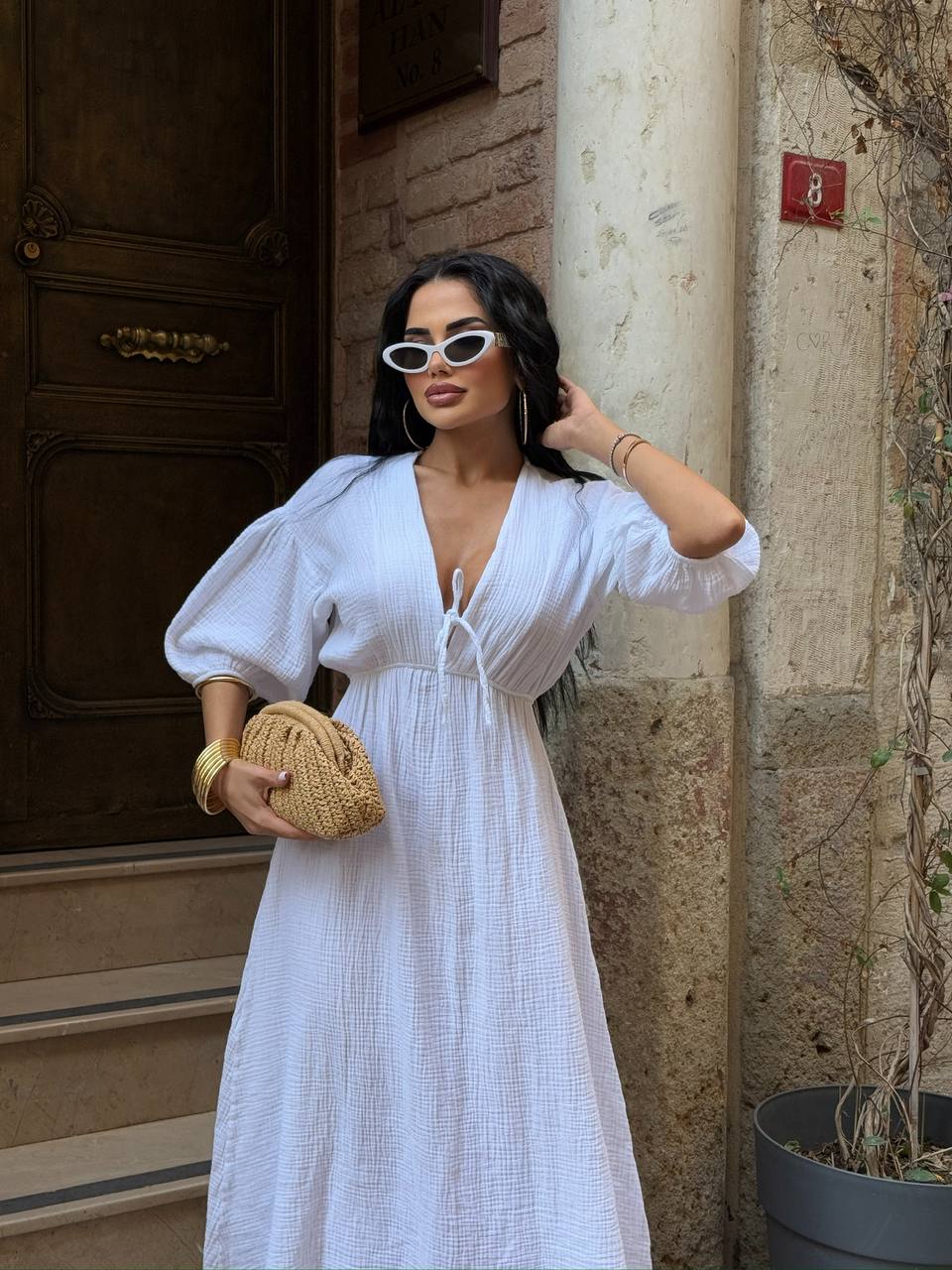 The Riviera Puff-Sleeve Midi Dress – 1206