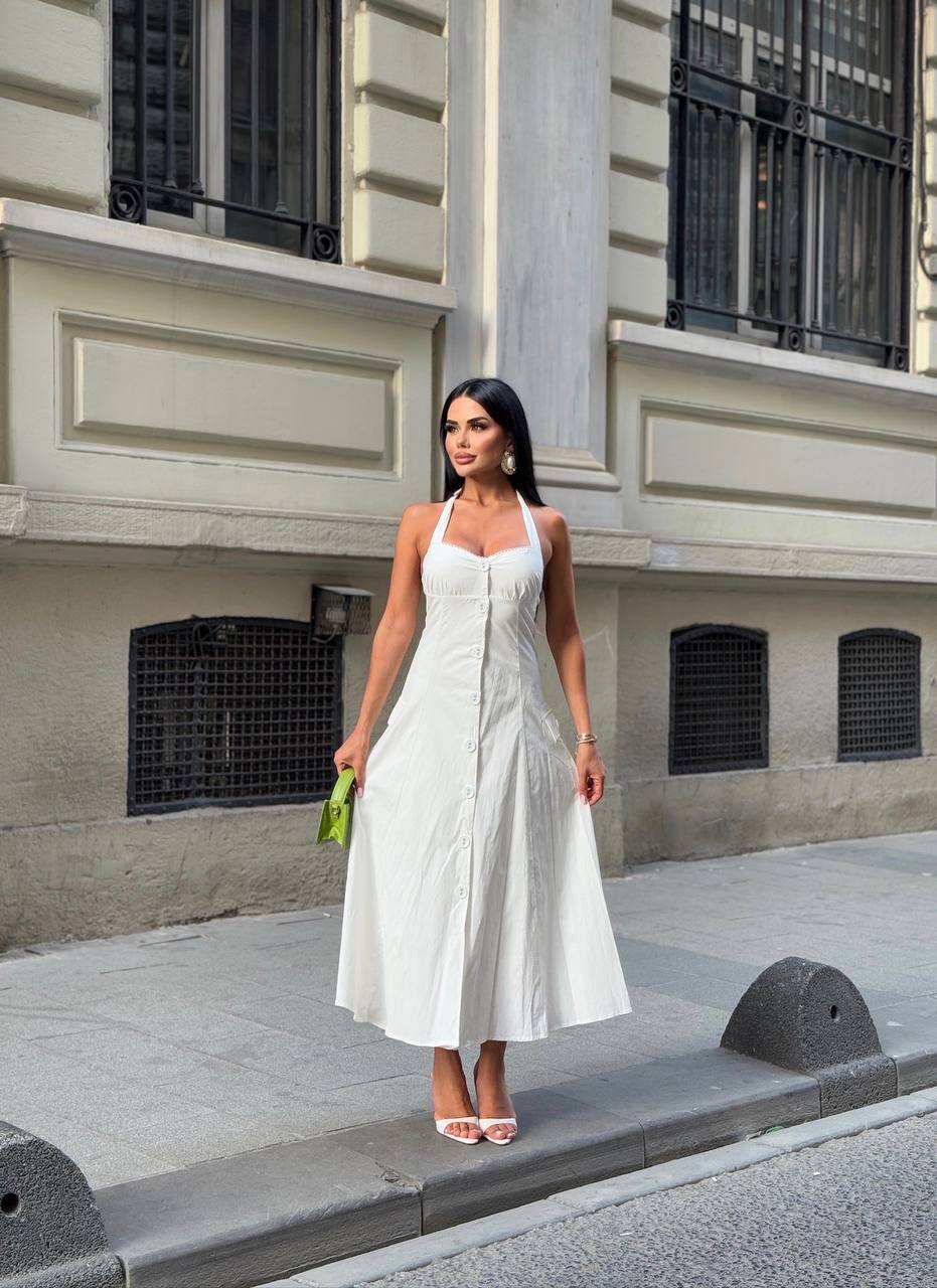 Riviera Backless Halter Midi Dress Elegant Summer Flow - 1230