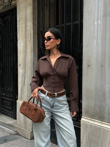 Urban Sculpt Cropped Blouse Fitted Waist Shaping 1278