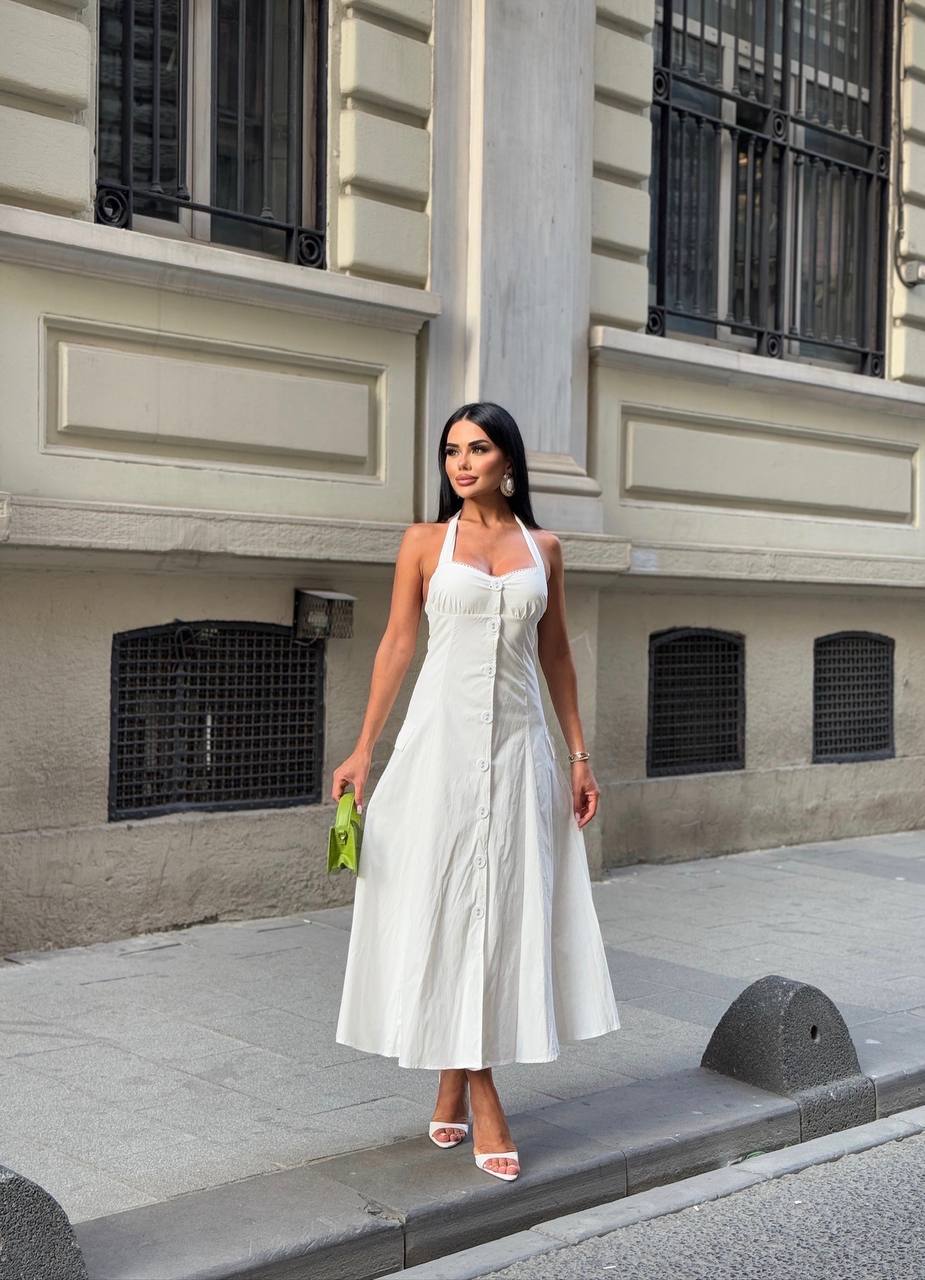 Riviera Backless Halter Midi Dress Elegant Summer Flow - 1230