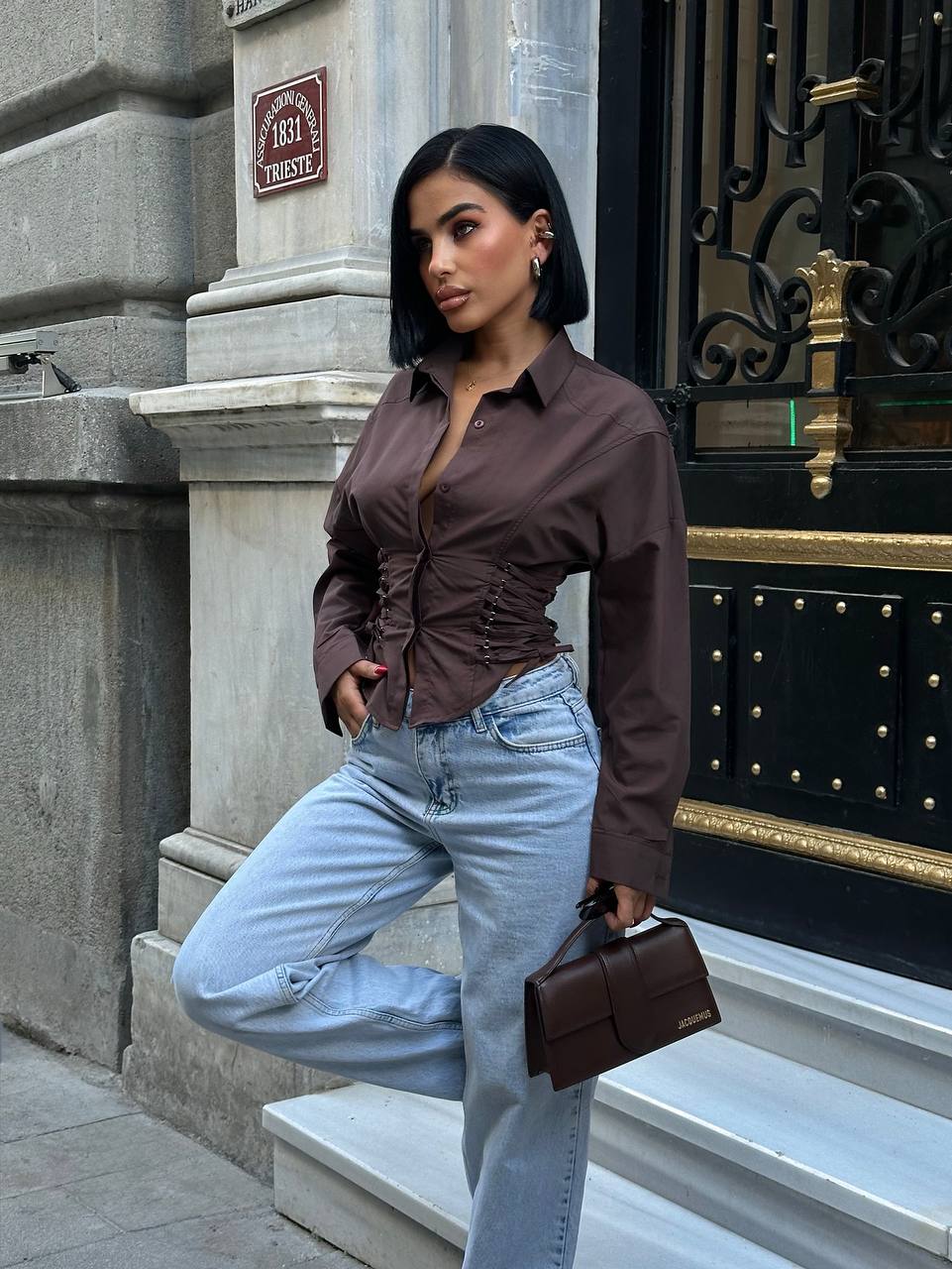 Sculpted Charm Corset Blouse Fitted Lace-Up Detail 1262