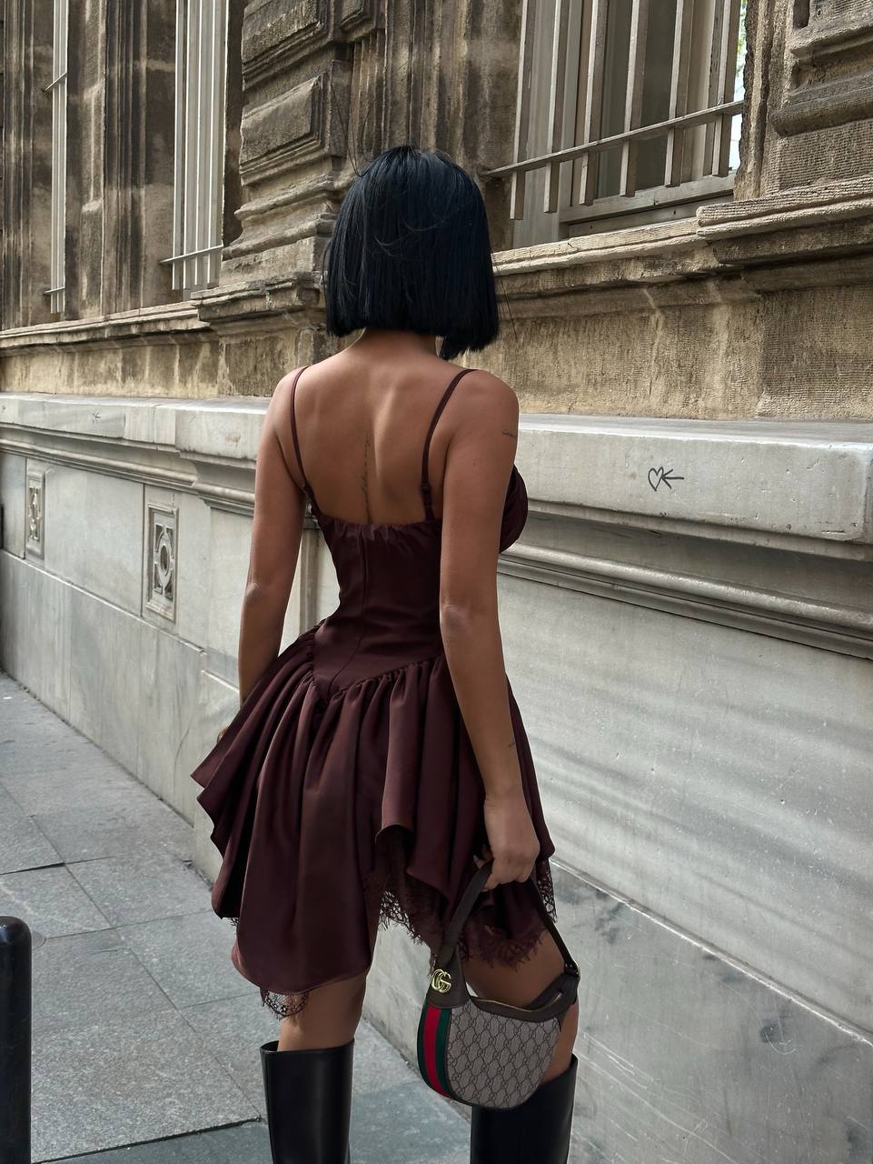 Romantic Corset Mini Dress Asym Lace 1266