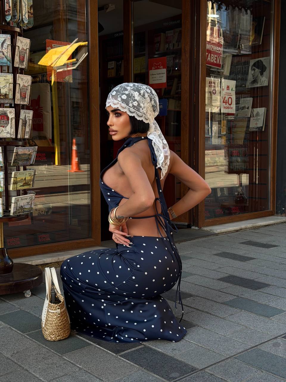 Polka-dot 2pc Halter and maxi skirt - 1292