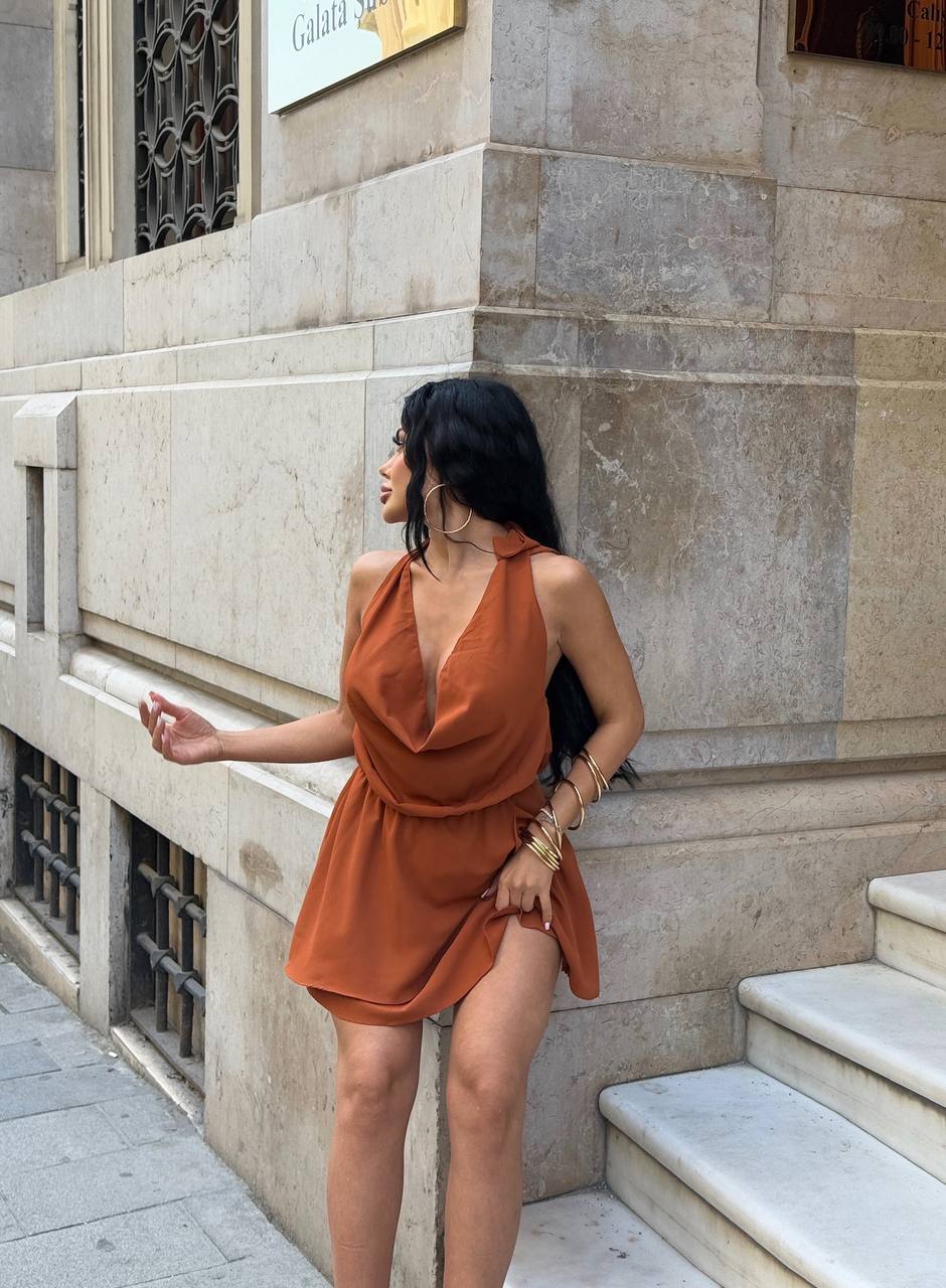 The Capri Drape Halter Mini Dress Sunset Romance - 1210