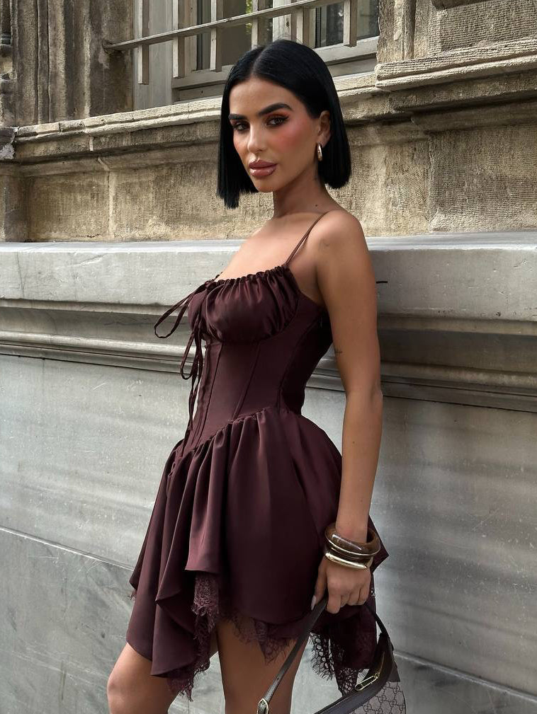 Romantic Corset Mini Dress Asym Lace 1266