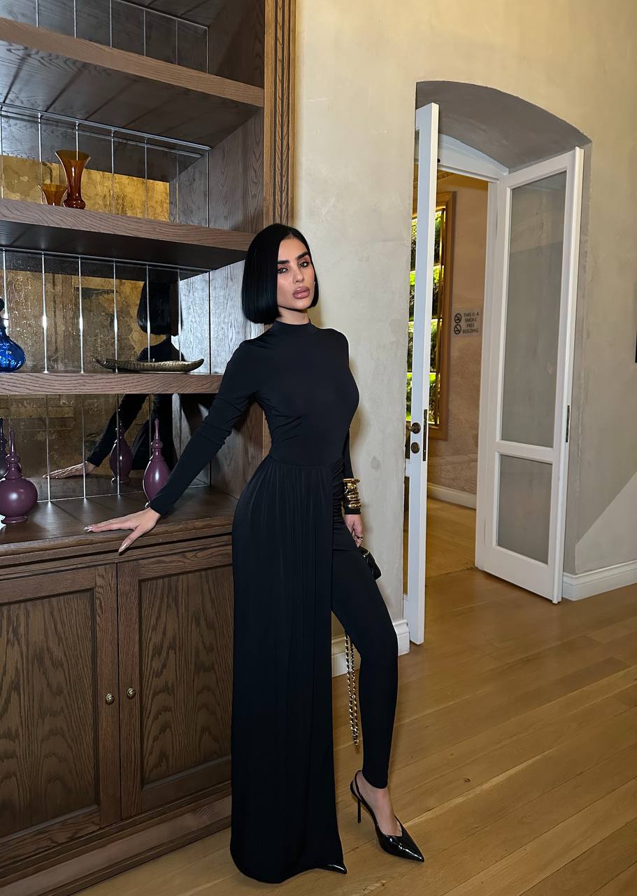 Midnight Muse Maxi Dress Fitted Draped Panel 1275