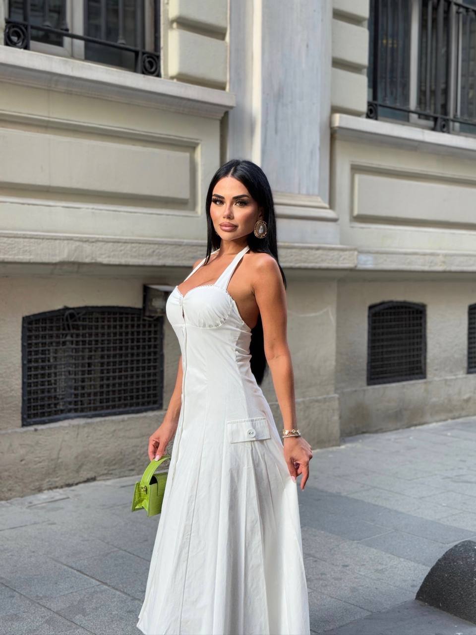 Riviera Backless Halter Midi Dress Elegant Summer Flow - 1230