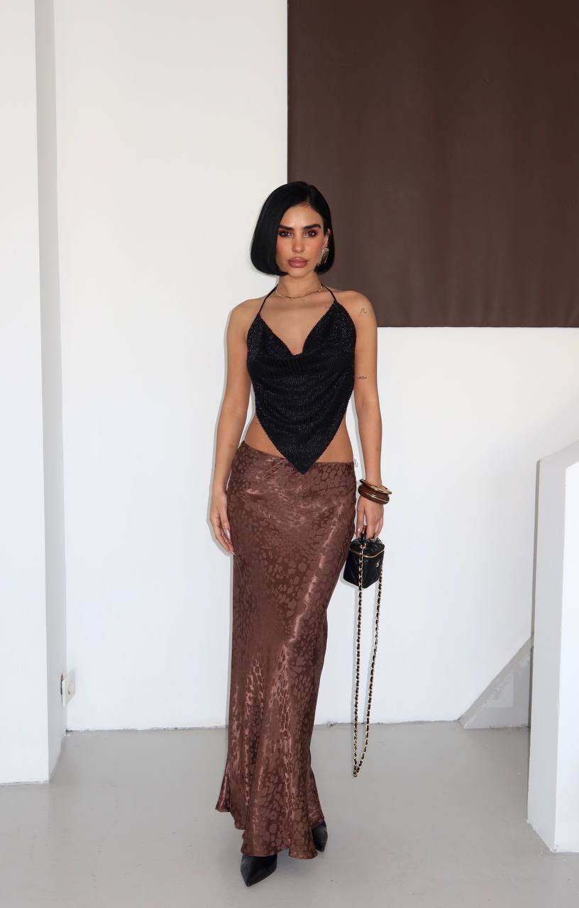 Velvet Aura Maxi Skirt Fitted Satin Texture 1283