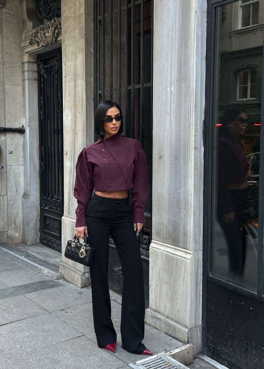 Urban Edge Cropped Blouse Structured Asymmetric Panel 1279