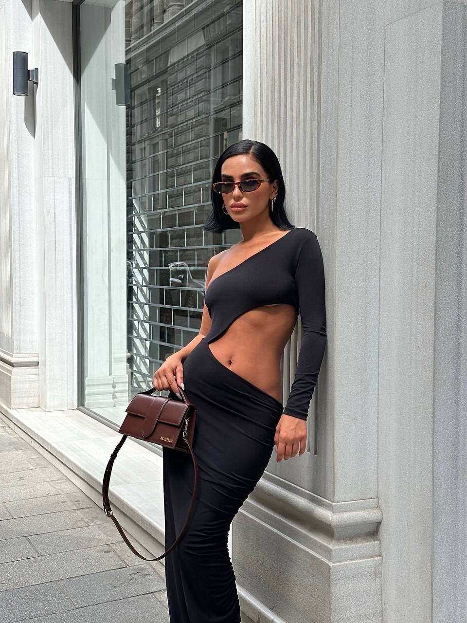 The Chic One-Shoulder Cutout Maxi Dress – 1077