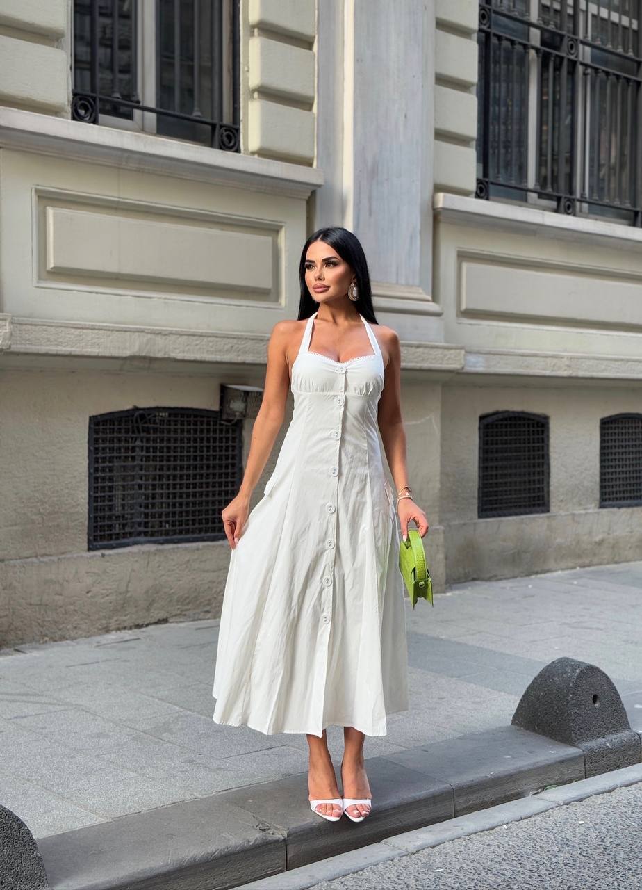 Riviera Backless Halter Midi Dress Elegant Summer Flow - 1230