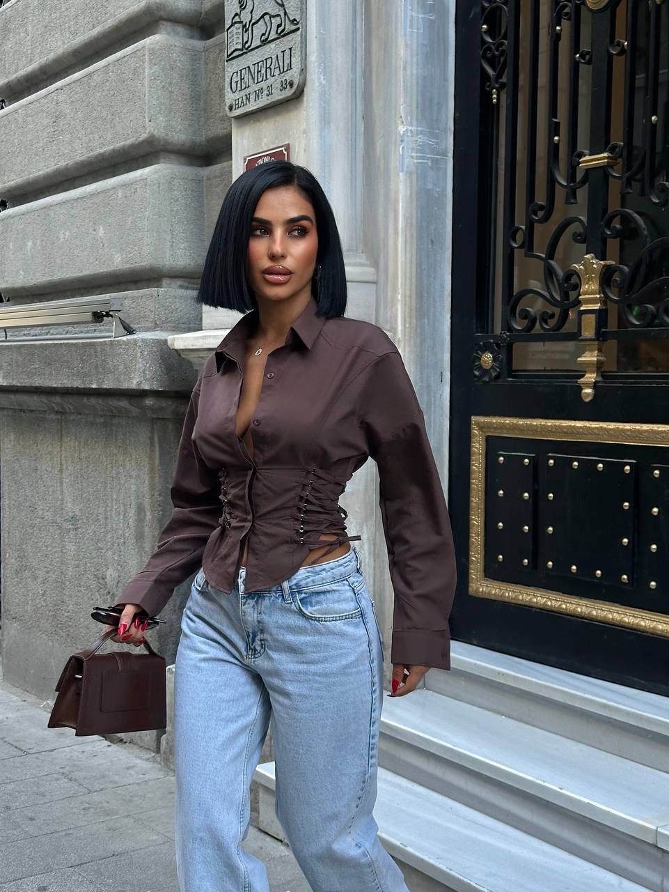 Sculpted Charm Corset Blouse Fitted Lace-Up Detail 1262