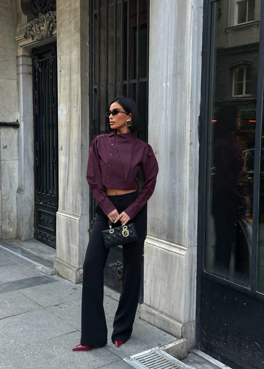 Urban Edge Cropped Blouse Structured Asymmetric Panel 1279