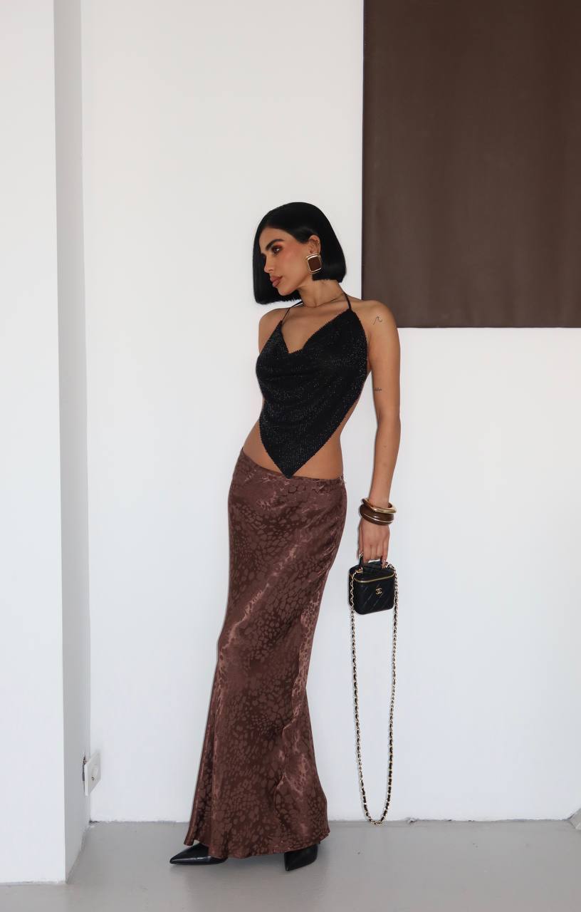 Velvet Aura Maxi Skirt Fitted Satin Texture 1283