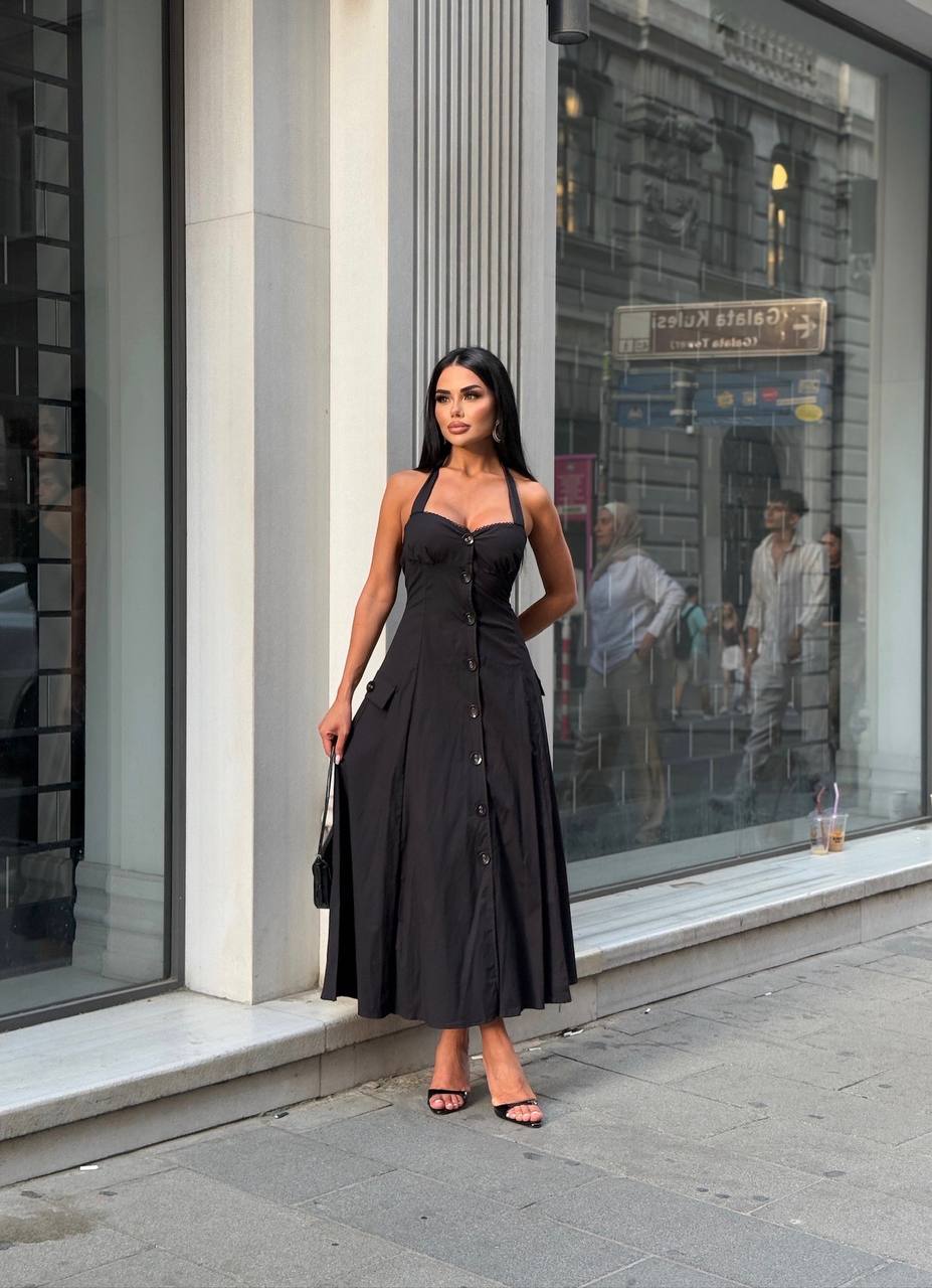 Riviera Backless Halter Midi Dress Elegant Summer Flow - 1230