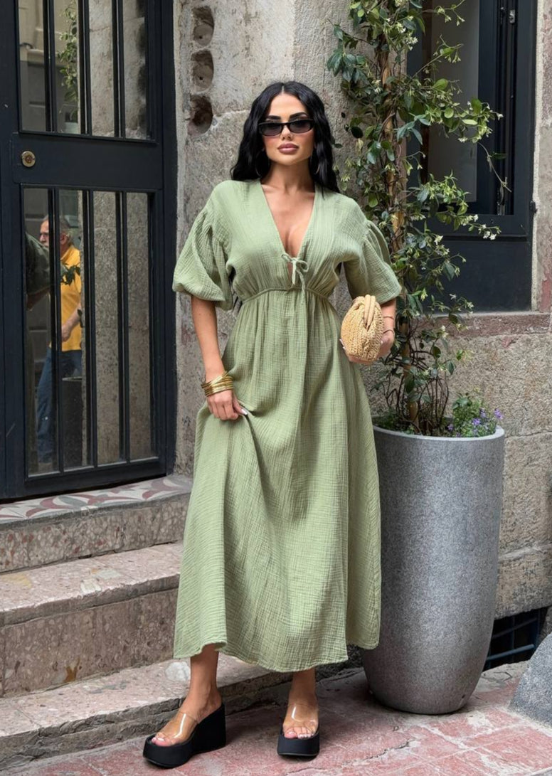 The Riviera Puff-Sleeve Midi Dress – 1206