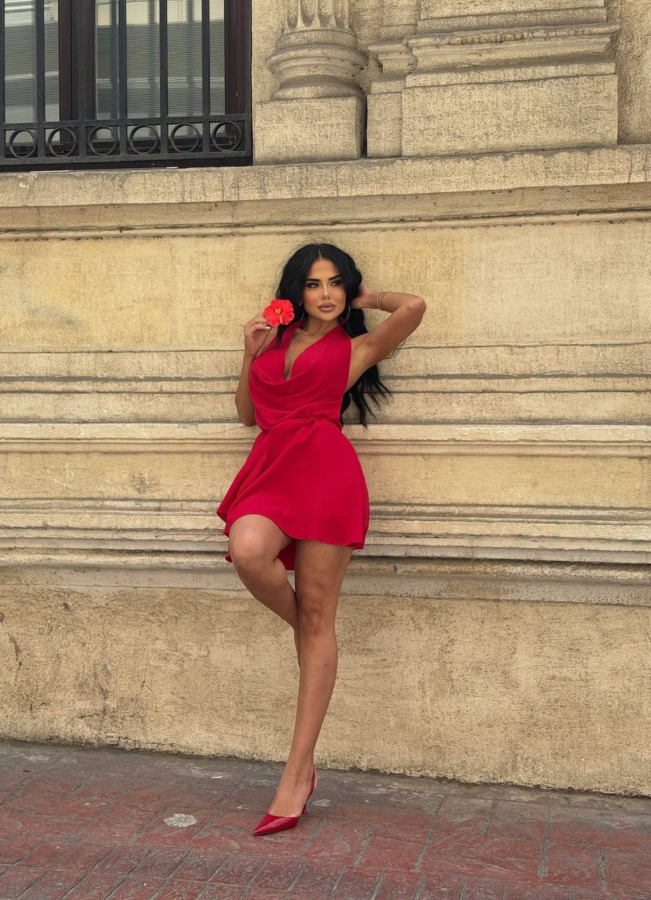 The Capri Drape Halter Mini Dress Sunset Romance - 1210