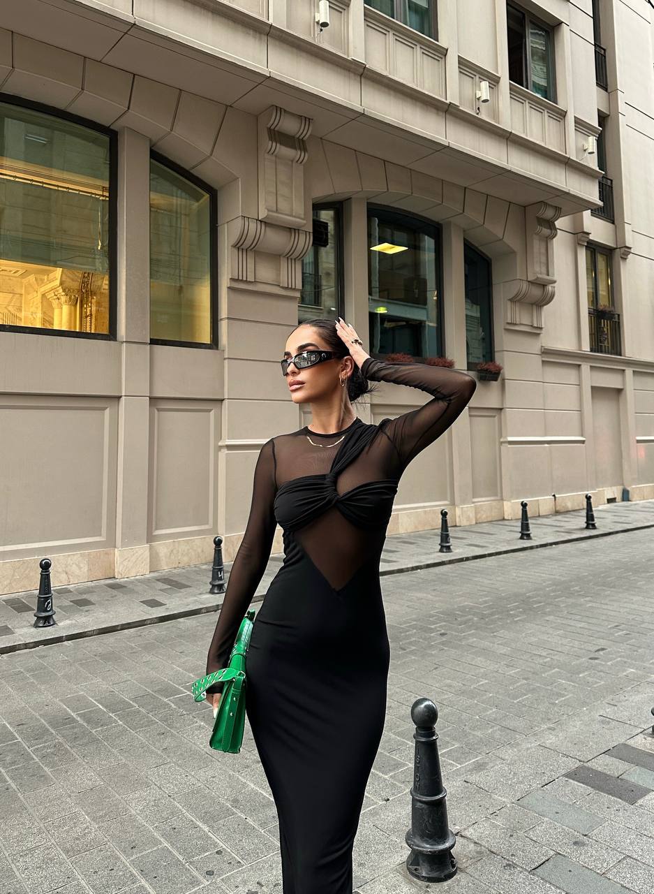 Eclipse Mesh Panel Midi Dress – 1054