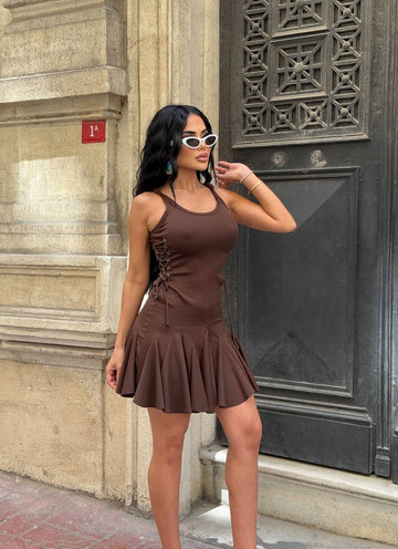 The Sienna Lace-Up Skater Mini Dress – 1208