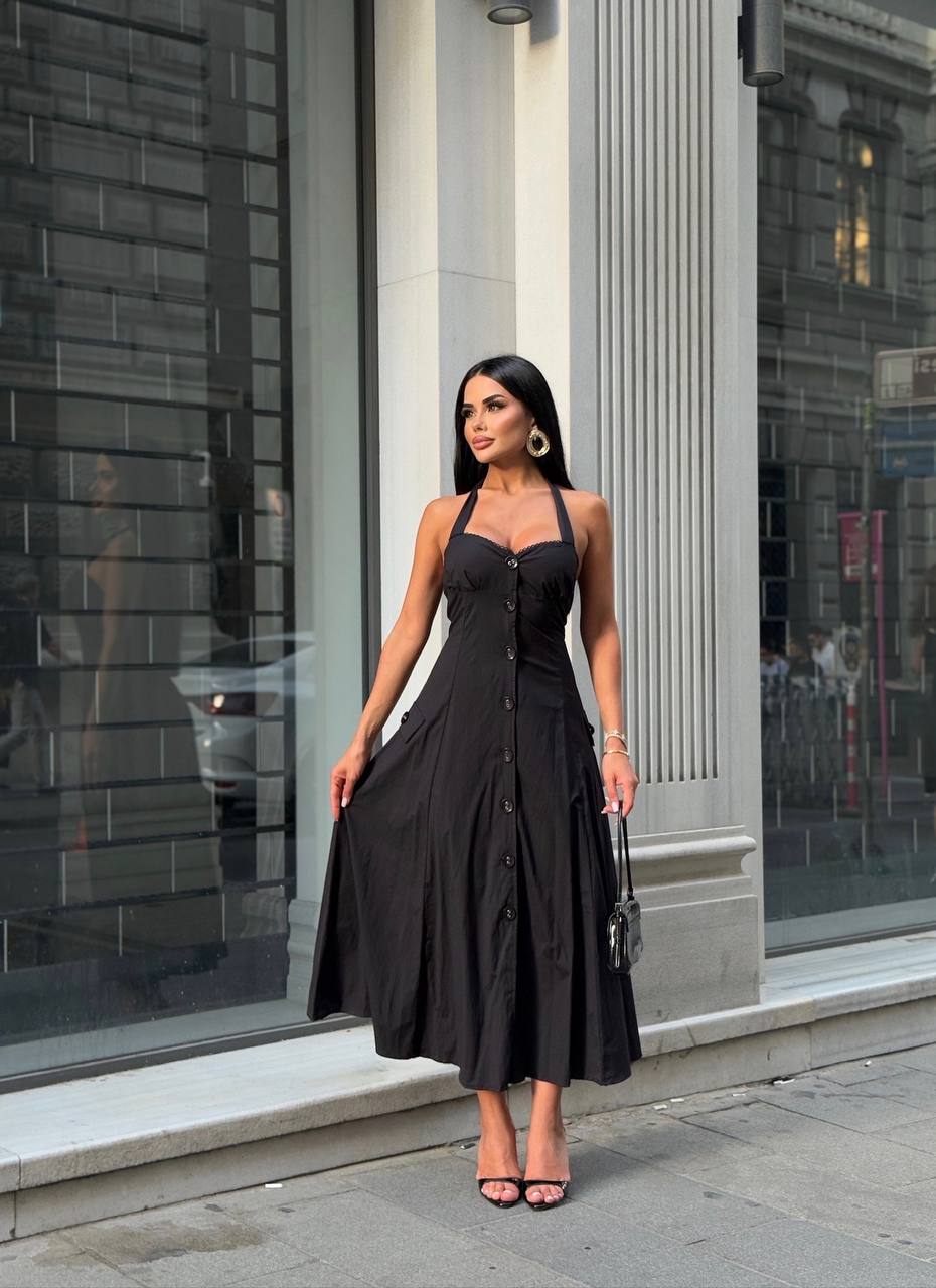 Riviera Backless Halter Midi Dress Elegant Summer Flow - 1230