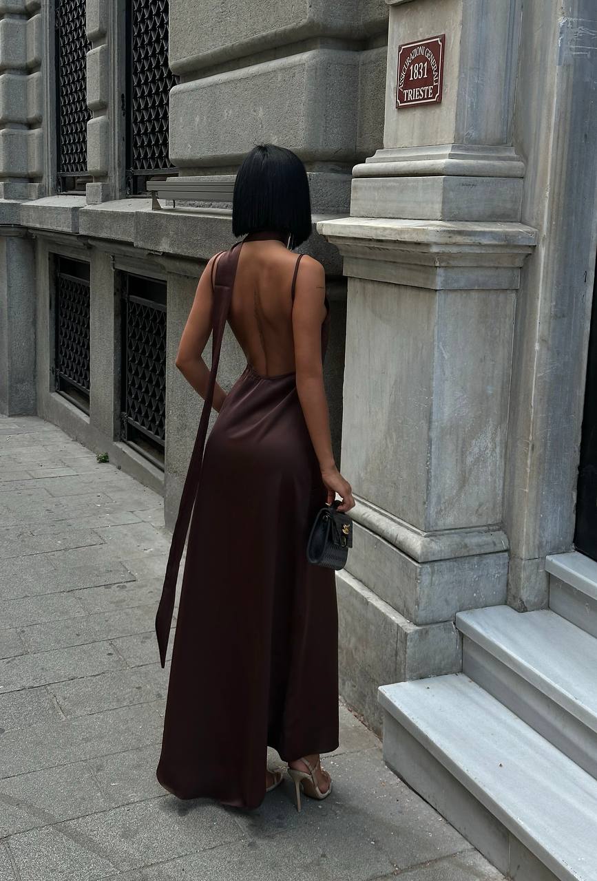 The Nova Backless Satin Maxi Dress Timeless Drape - 1235