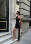 Radiant Edge Mini Dress One-Shoulder Draped Sash - 1248