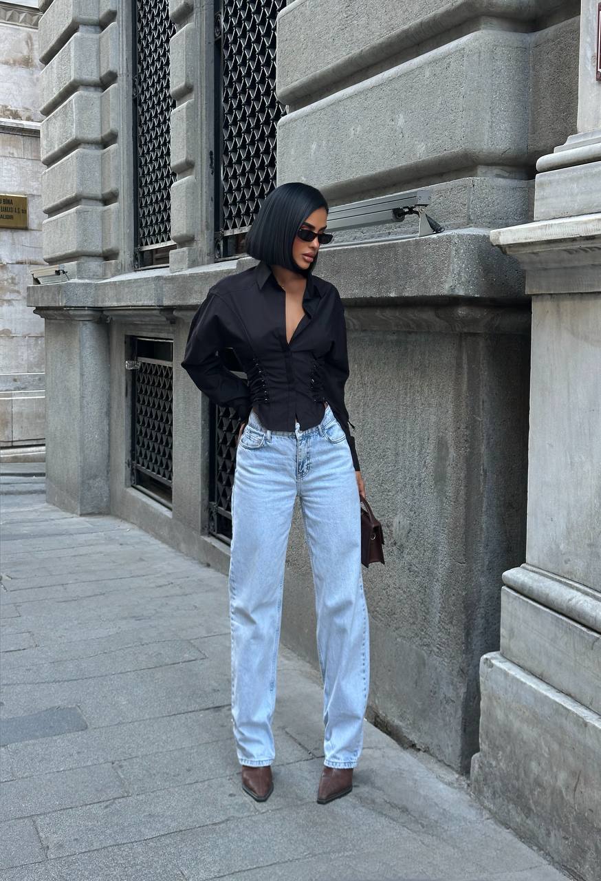 Sculpted Charm Corset Blouse Fitted Lace-Up Detail 1262