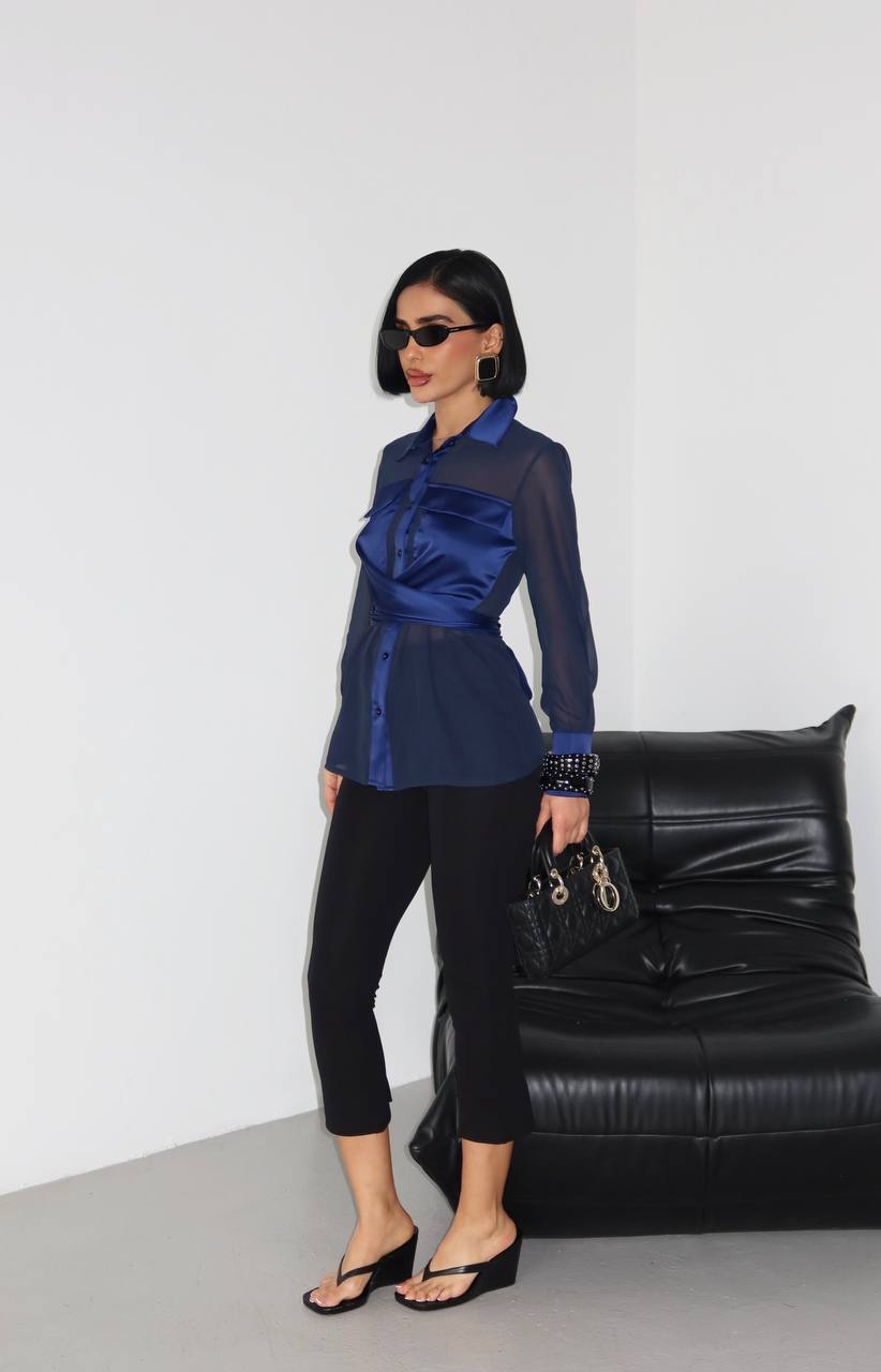 Silk Command Blouse Wrap Fit Waist Tie 1284