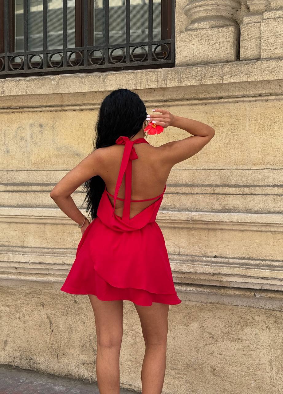 The Capri Drape Halter Mini Dress Sunset Romance - 1210