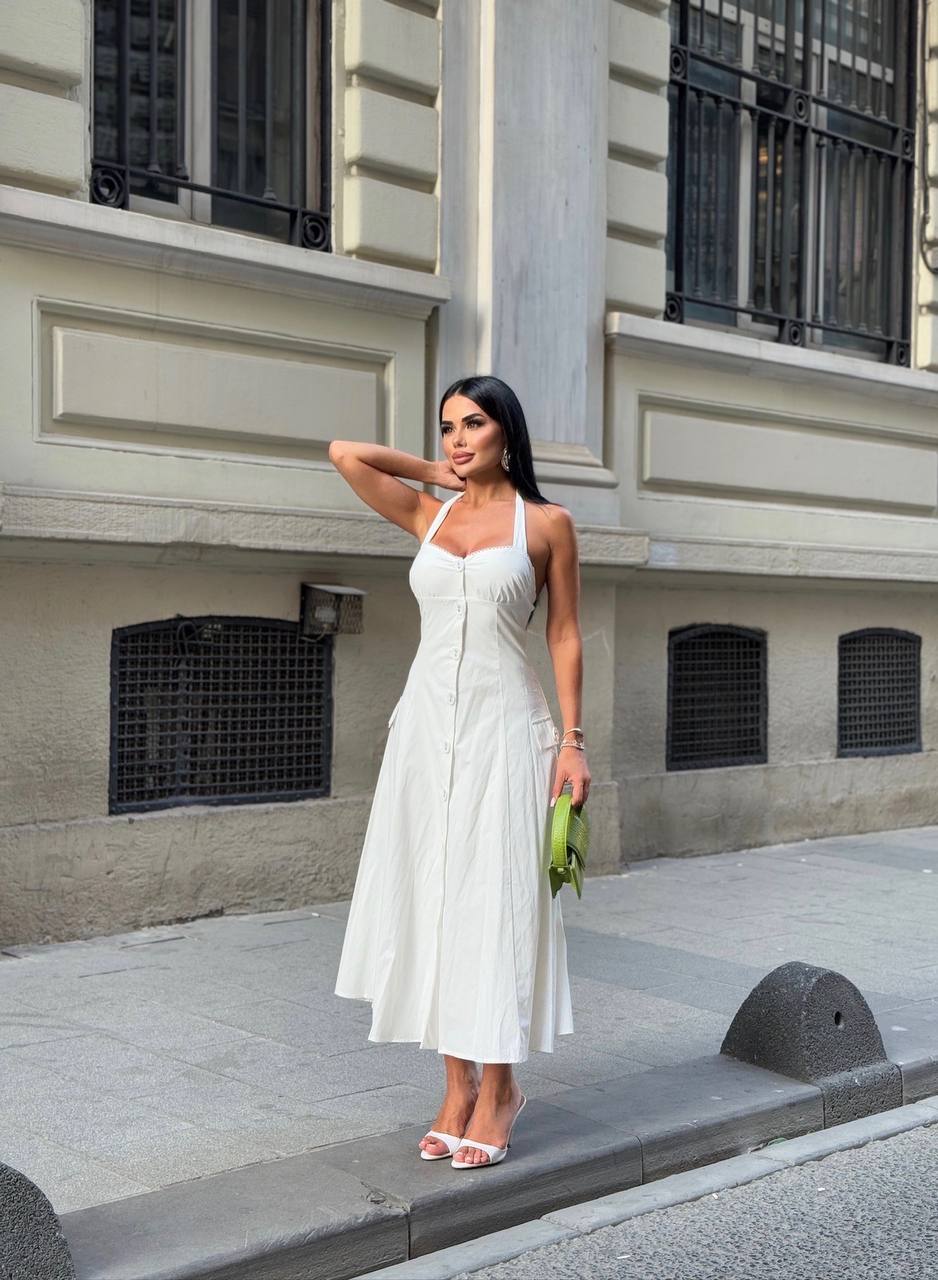 Riviera Backless Halter Midi Dress Elegant Summer Flow - 1230