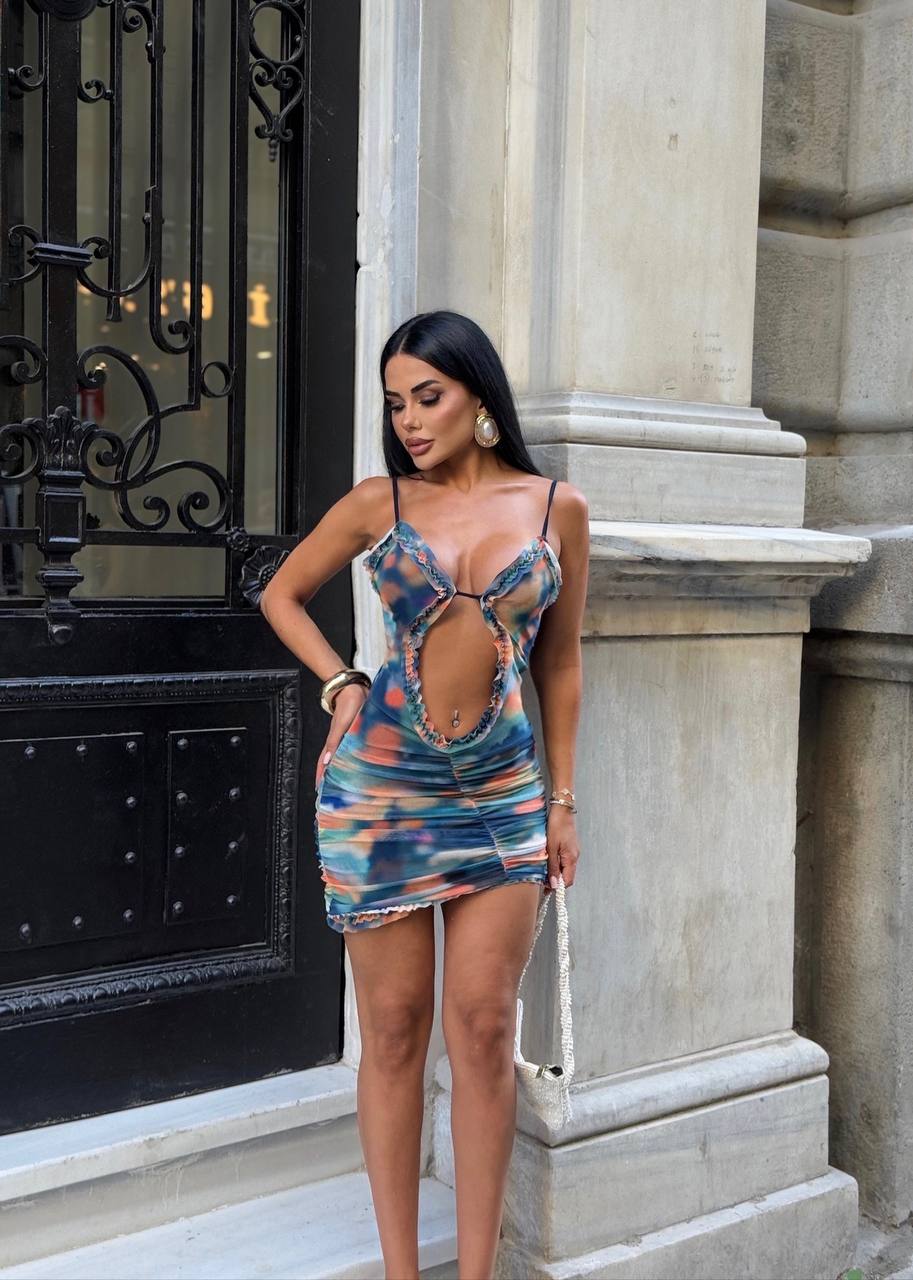 The Havana Cut-Out Ruffle Mini Dress Sunset Glow - 1229