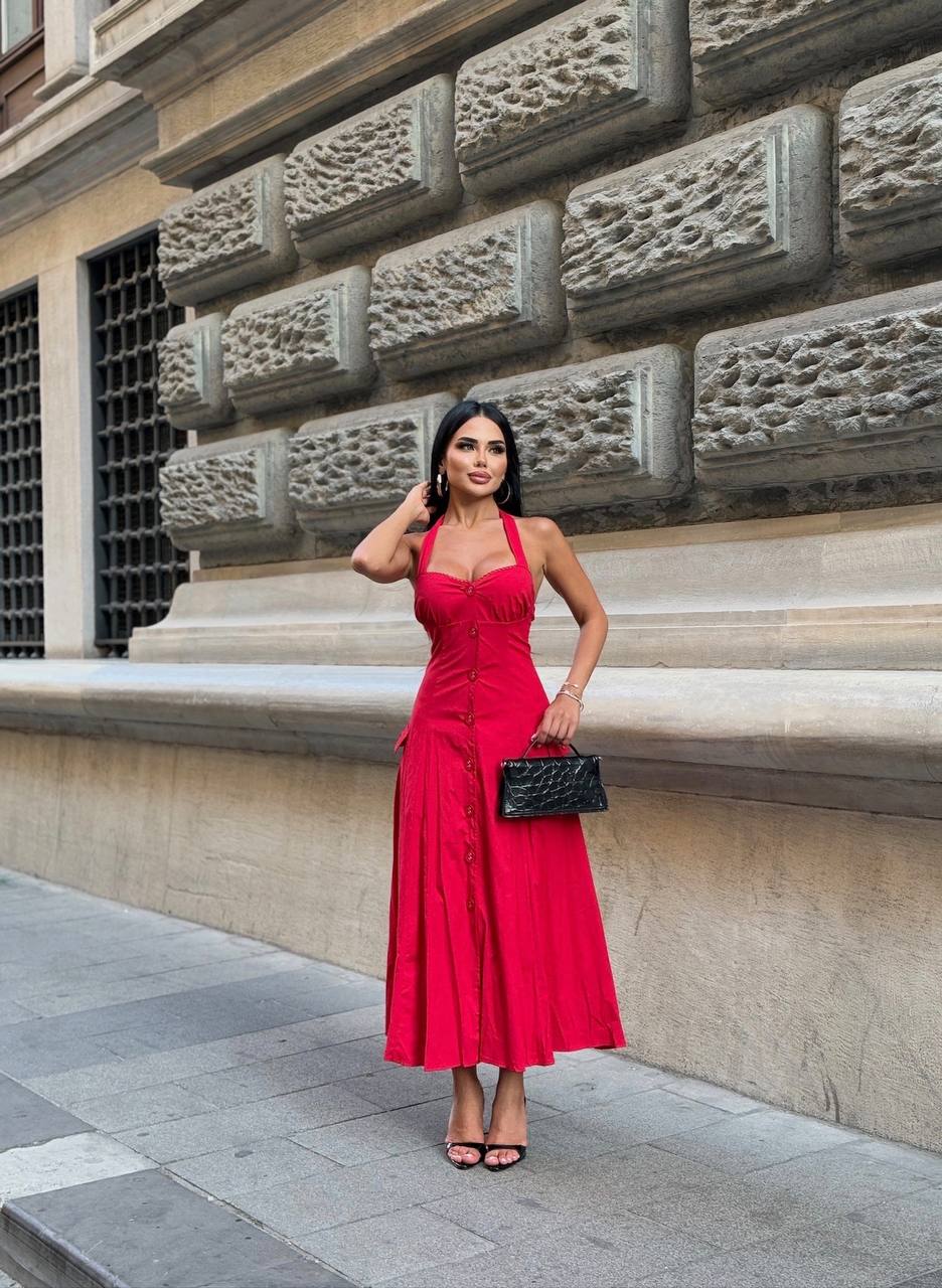 Riviera Backless Halter Midi Dress Elegant Summer Flow - 1230