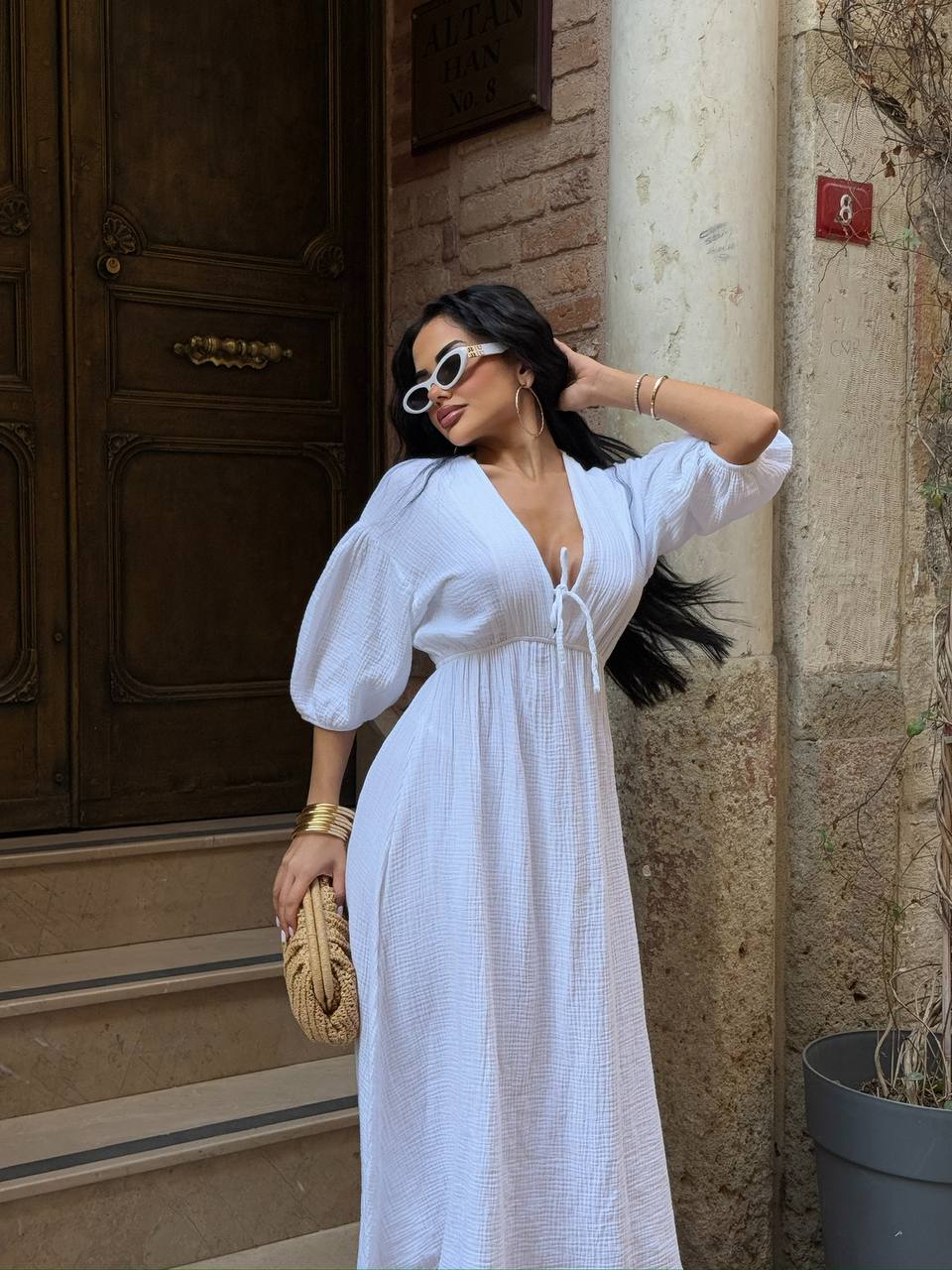 The Riviera Puff-Sleeve Midi Dress – 1206