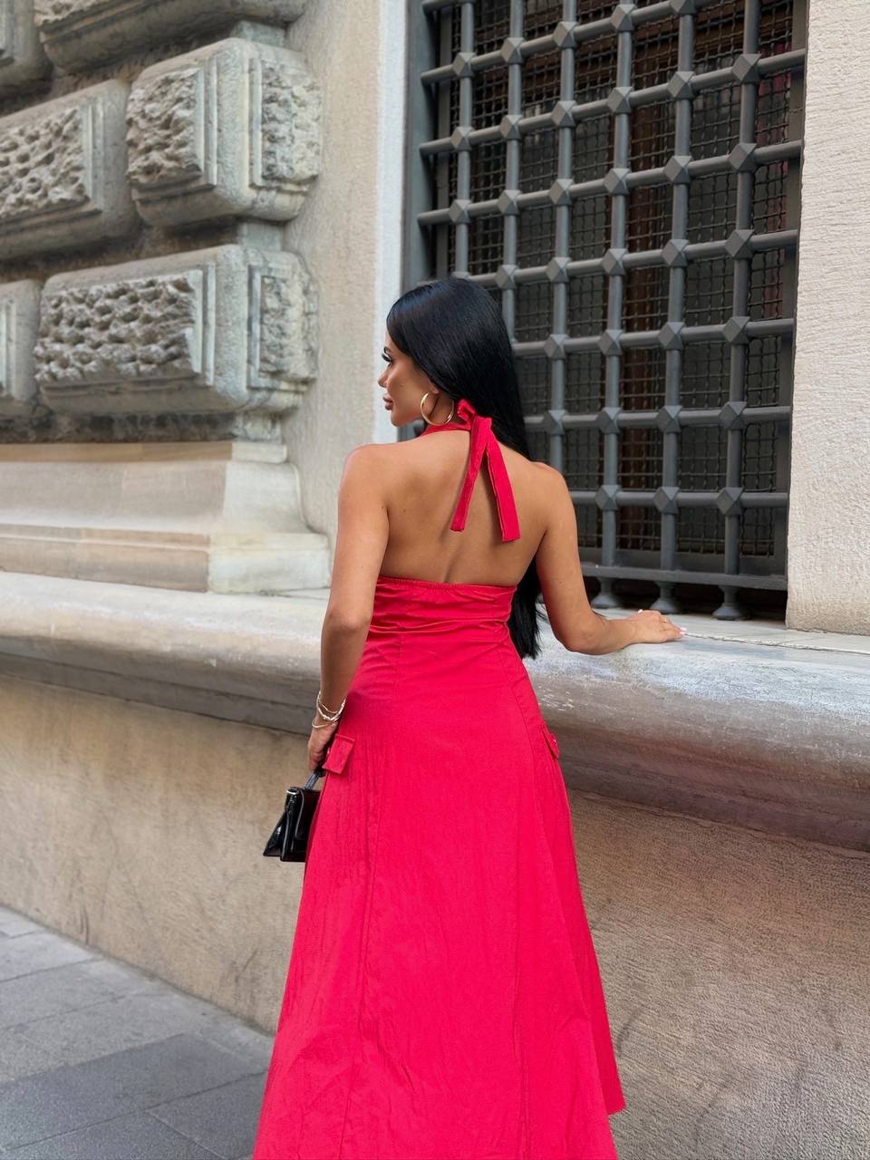 Riviera Backless Halter Midi Dress Elegant Summer Flow - 1230