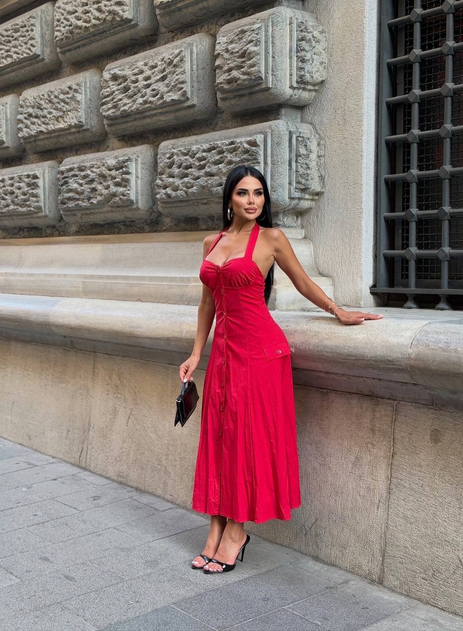 Riviera Backless Halter Midi Dress Elegant Summer Flow - 1230