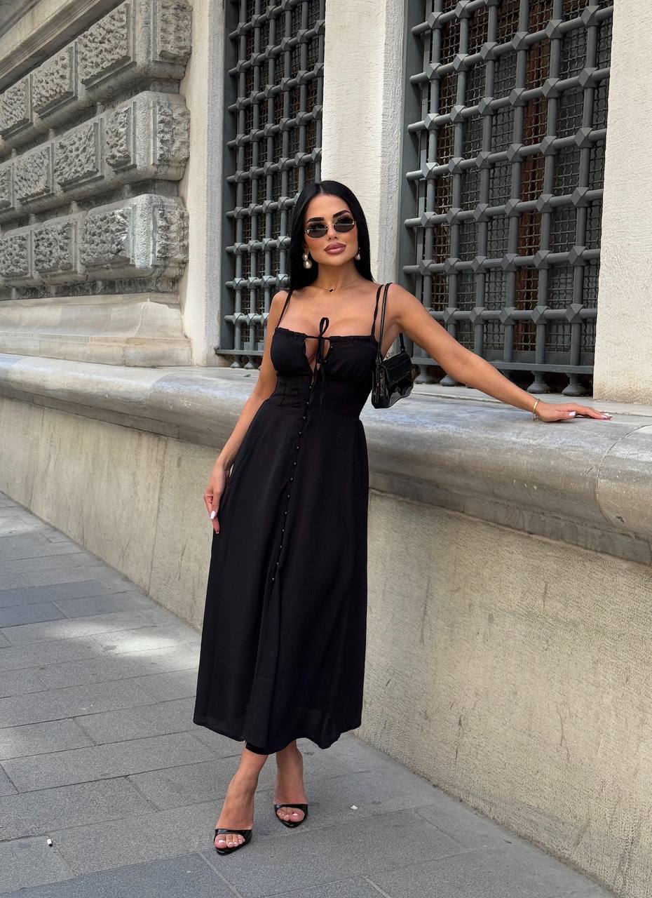 The Riviera Charm Lace-Up Midi Dress Summer Romance - 1202