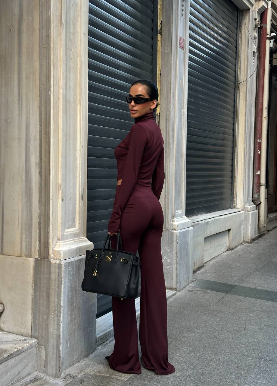 Midnight Aura Two-Piece Set High Neck Flared Pants 1264