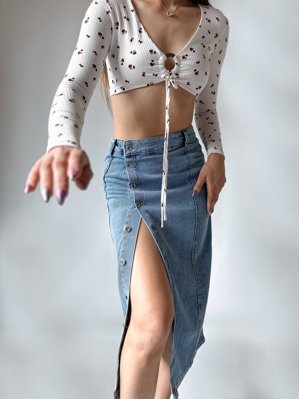 The Chic Denim Midi Skirt – 1160