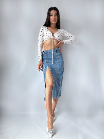 The Chic Denim Midi Skirt – 1160