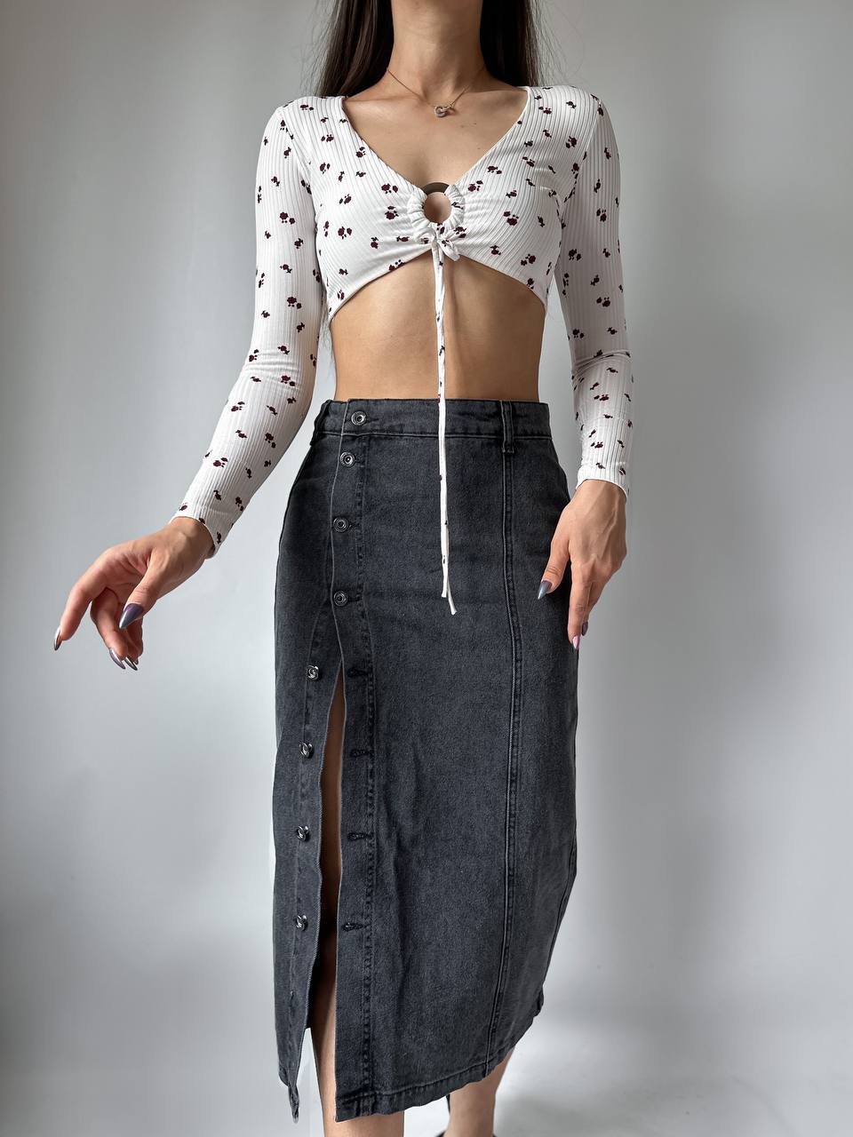 The Chic Denim Midi Skirt – 1160