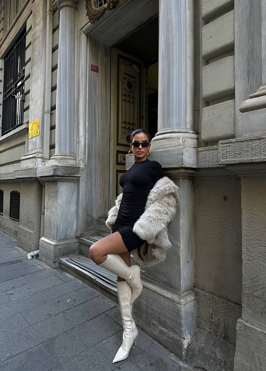 The Luxe Ruched Long Sleeve Mini Dress – 1043